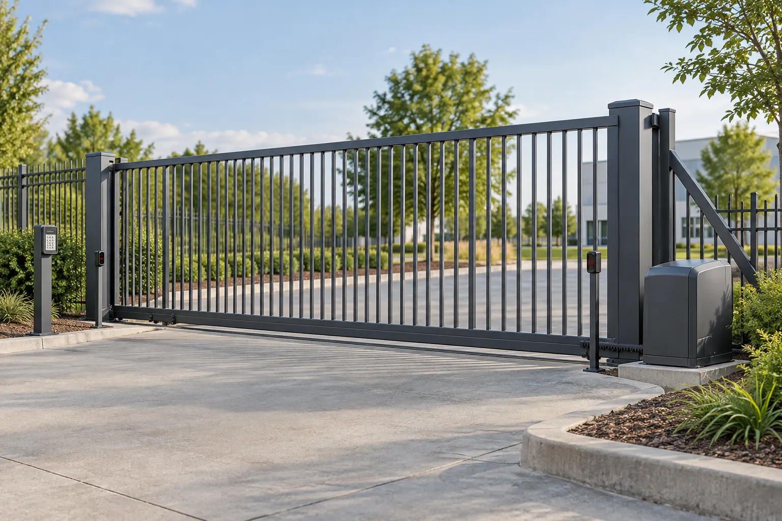 Sliding gate with an operator housing and access-control keypad